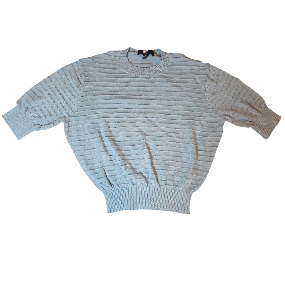 Frye Ribbed Knit Sweater Sage Blue Short Sleeve Crewneck - Picture 2 of 6
